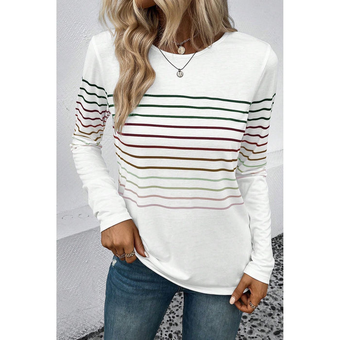 Striped Round Neck Long Sleeve T-Shirt