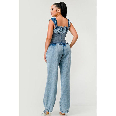 Chambray Charm Ruffled Jumpsuit