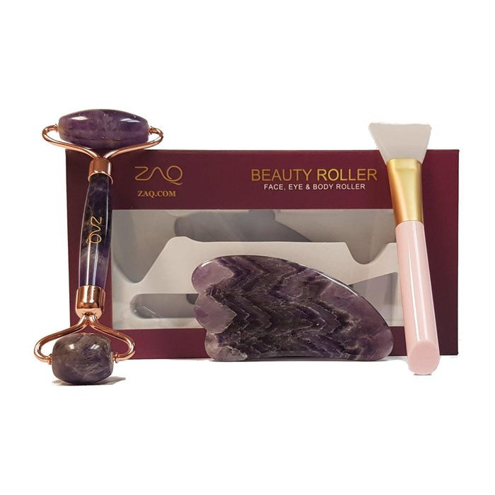 ZAQ Skin & Body - Amethyst Facial Roller, Gua Sha, Brush Set