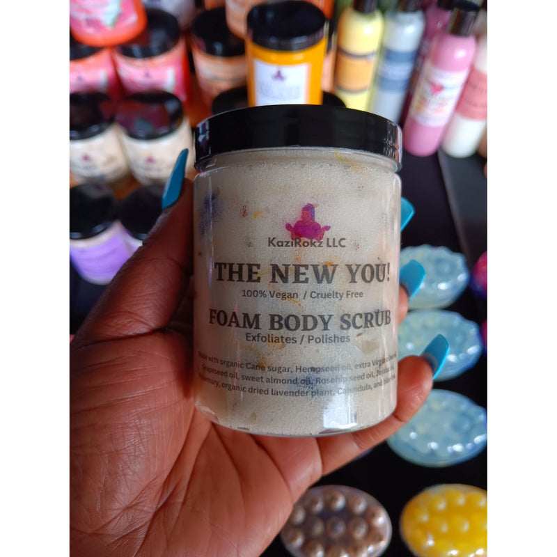 KaziRokz The New You! Foam Body Scrub, (exfoliate & polish)Skin firming, (100% vegan / Cruelty Free) 8oz Skincare