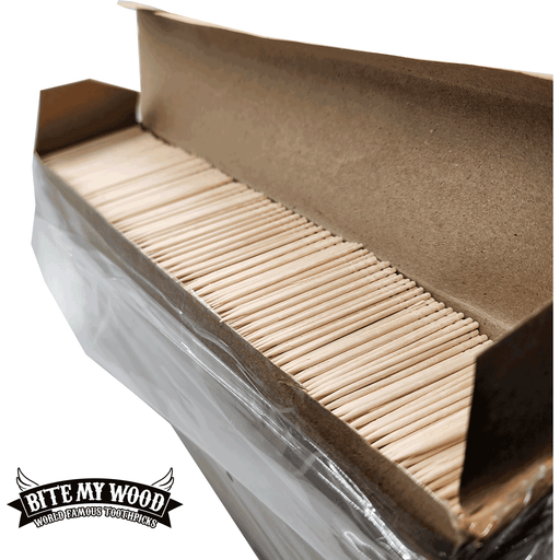 10000 Qty BiteMyWood Birchwood Single Point Toothpicks In Cardboard Sleeve