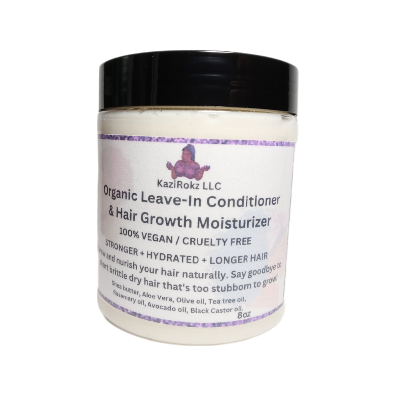 KaziRokz Organic Leave- In Hair Conditioner 8oz. (100% Vegan / Cruelty Free) / Mega Gro!!!