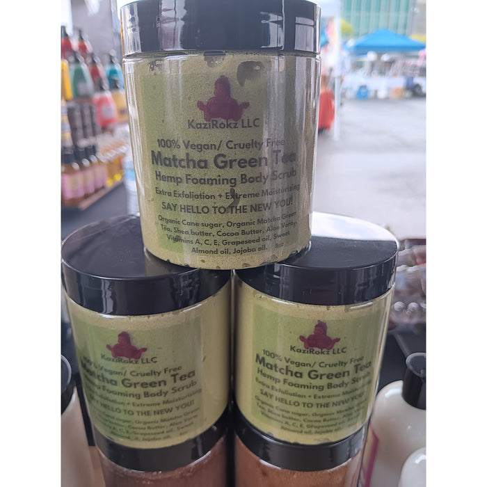 Kazirokz - Matcha Green Tea Hemp Foaming Body Scrub 8Oz (100% Vegan / Cruelty Free)