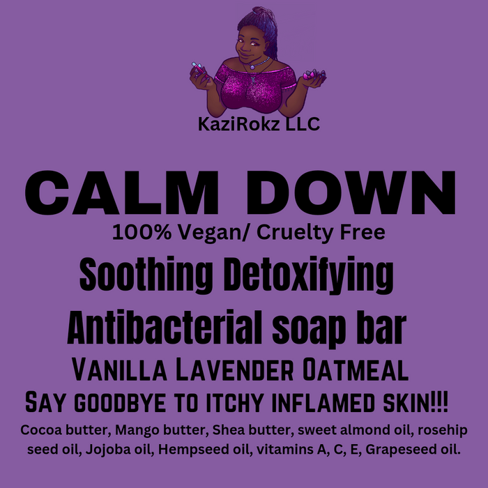 Kazirokz - Calm Down! Vanilla Lavender Oatmeal! Soothing Detoxifying Antibacterial Anti-Aging Anti-Itch Soap. 100% Vegan/Cruelty Free. Eczema Treatment, Psoriasis Treatment, Itchy Skin/ Scalp Treatment.