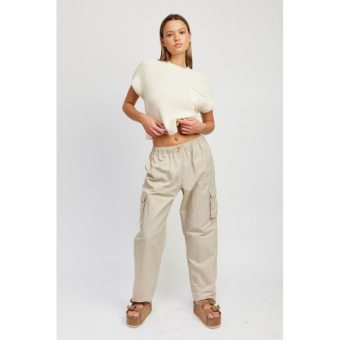 STRAIGHT LEG PANTS WITH ELASTIC WAIST BAND