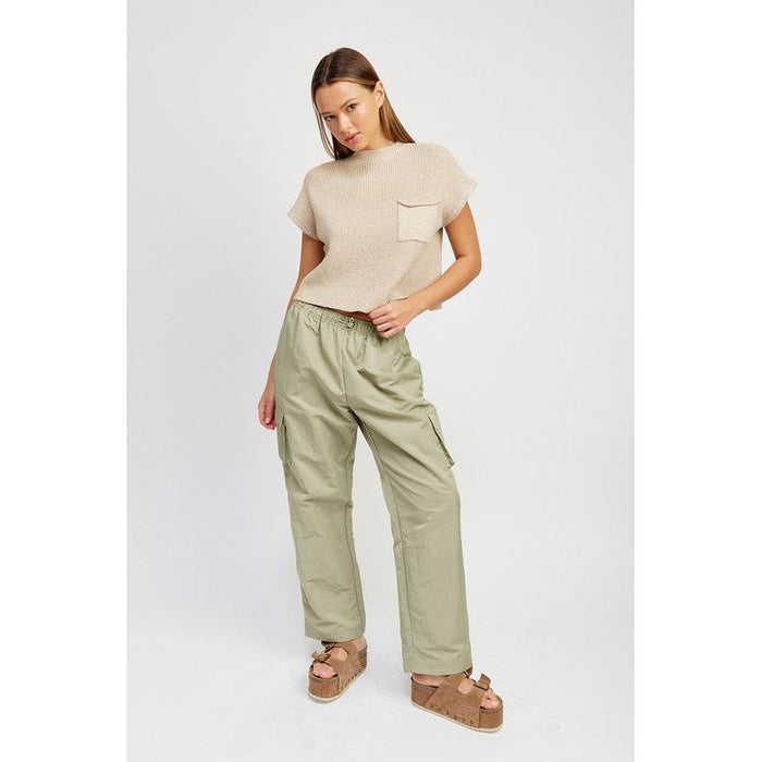 STRAIGHT LEG PANTS WITH ELASTIC WAIST BAND