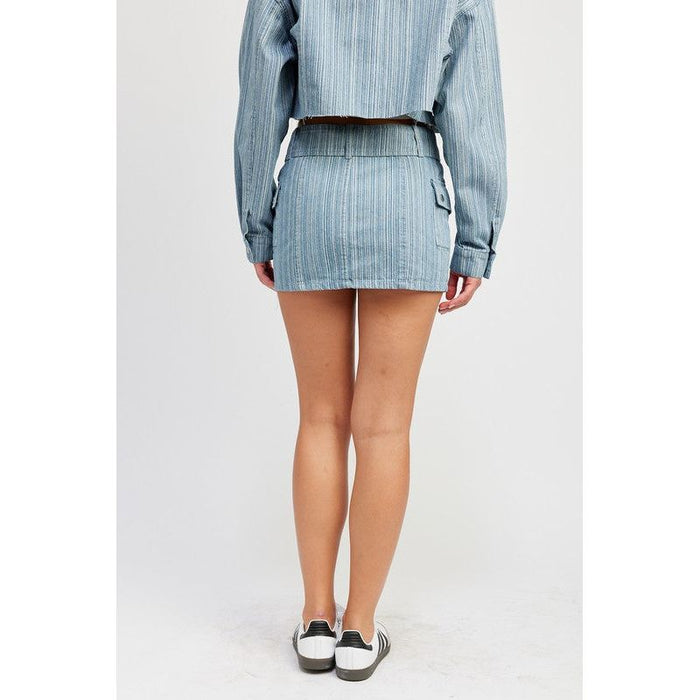 Belted Mini Denim Skirt