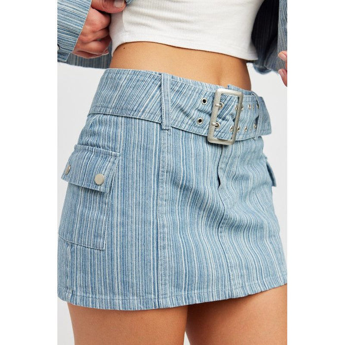 Belted Mini Denim Skirt