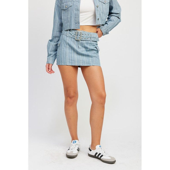 Belted Mini Denim Skirt