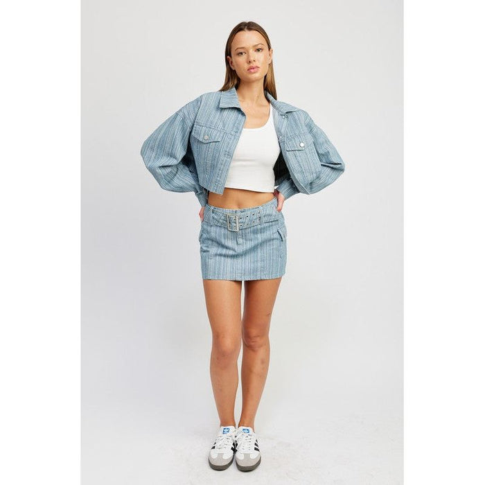 Belted Mini Denim Skirt