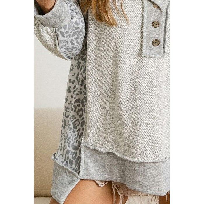 Leopard Henry Terry Sweatshirt Heather Grey