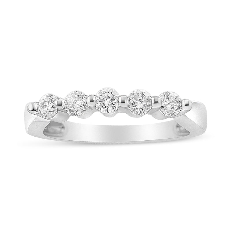 Bids.com 14K White Gold 1/2 Cttw Round-Cut 5-Stone Diamond Ring (H-I Color, SI1-SI2 Clarity) Size 7 Rings