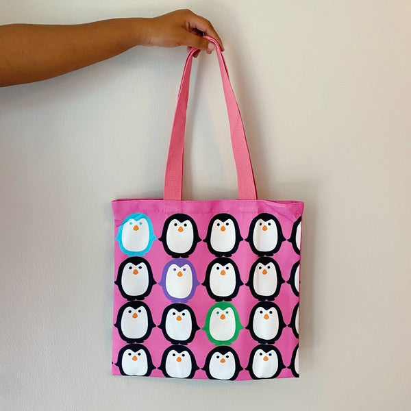 Let's Hold Hands Penguin Canvas Tote