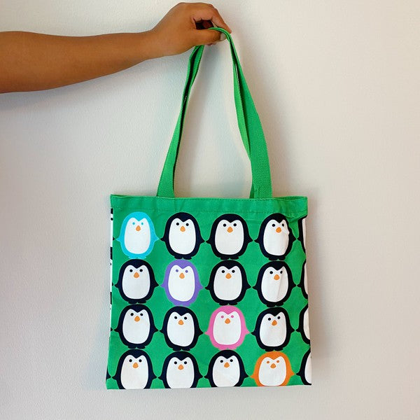 Let's Hold Hands Penguin Canvas Tote