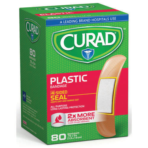 Curad Curad Plastic Adhesive Bandages – 3/4" x 3" Standard Size, 80 Count Medical Tape & Bandages