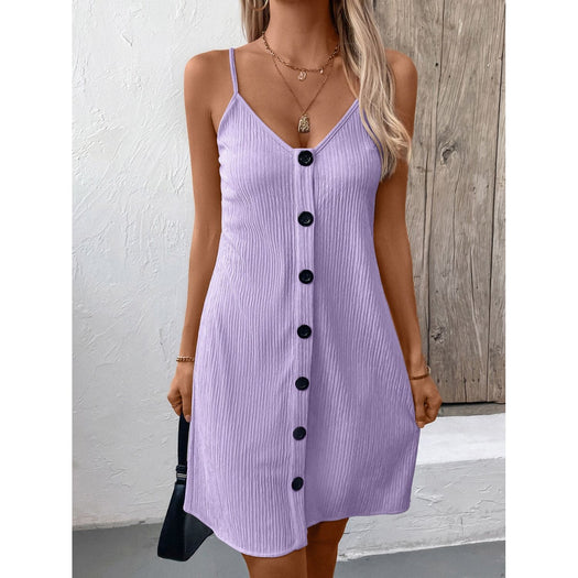 Textured V-Neck Sleeveless Mini Cami Dress