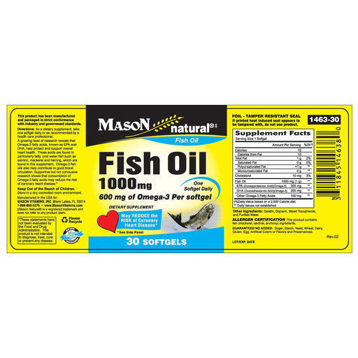 Mason Natural Mason Natural Fish Oil - Super Omega-3 (1000 Mg) Softgels Health & Beauty
