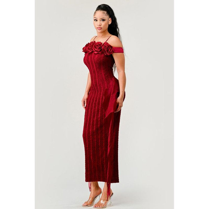 Enchanting Rose Off-Shoulder Dress