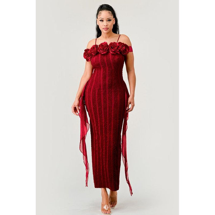 Enchanting Rose Off-Shoulder Dress