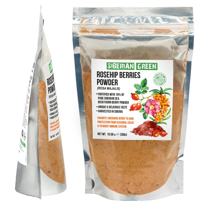 SiberianGreen.com Siberian Rose Hips with Sea Buckthorn Berries Powder – 300g (10.58 oz) Tea & Infusions