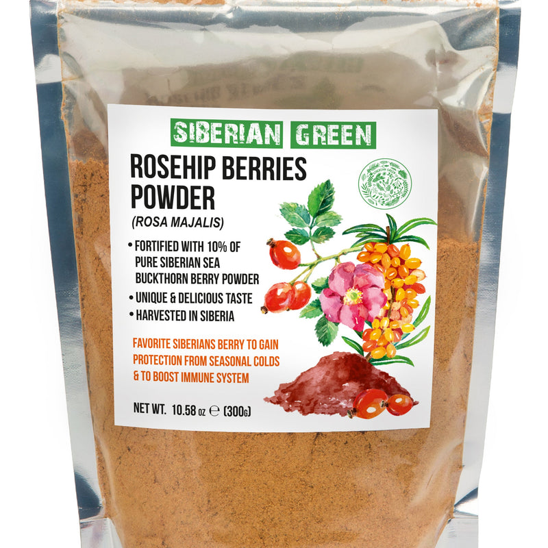 SiberianGreen.com Siberian Rose Hips with Sea Buckthorn Berries Powder – 300g (10.58 oz) Tea & Infusions