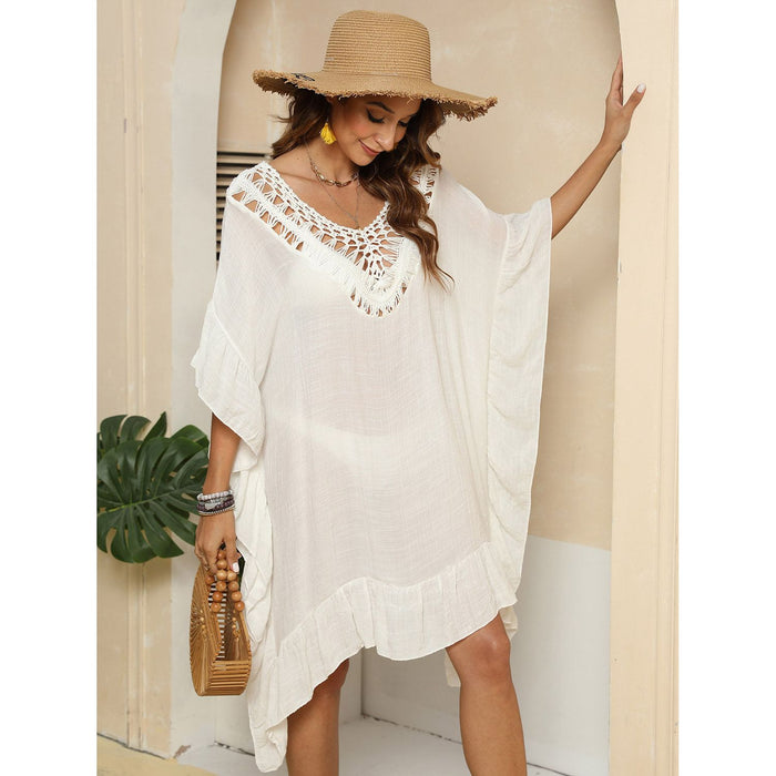 Cutout Ruffled Half Sleeve Cover-Up