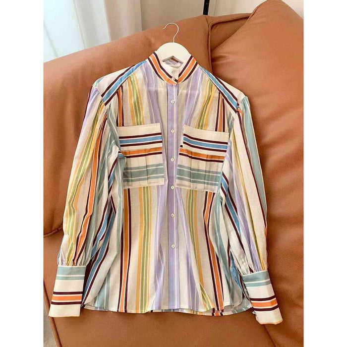 Striped Lantern Sleeve Shirt