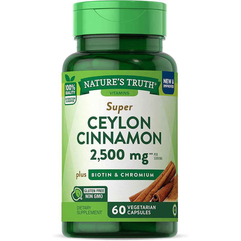 Nature's Truth Nature's Truth Super Ceylon Cinnamon 2,500mg Plus Biotin & Chromium Vegetarian Capsules 60ct Vitamins & Supplements