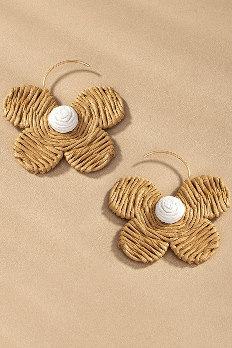 Raffia Straw Flower Earrings