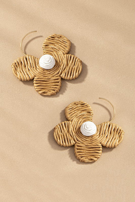 Raffia Straw Flower Earrings