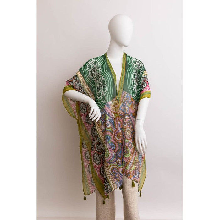 Paisley Print Open Front Kimono w/ Cinched Arms