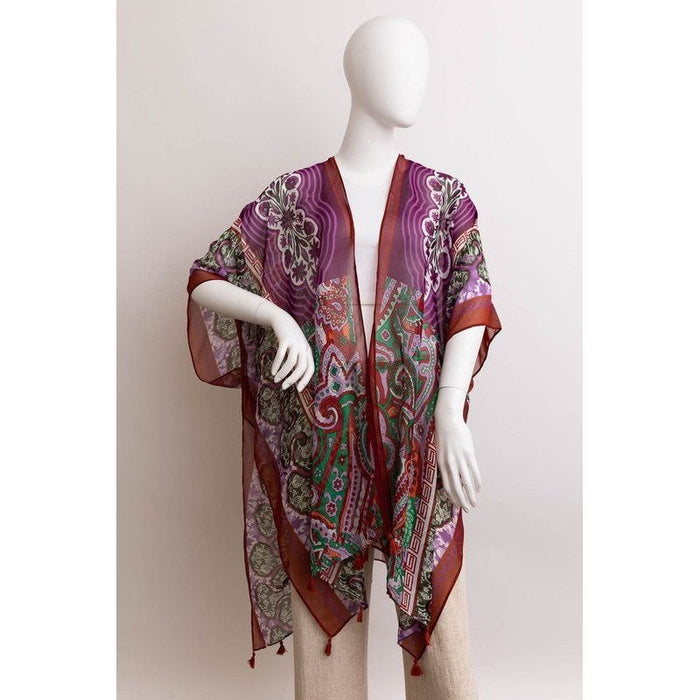 Paisley Print Open Front Kimono w/ Cinched Arms