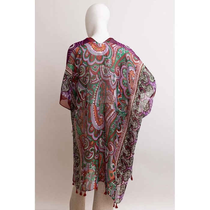 Paisley Print Open Front Kimono w/ Cinched Arms