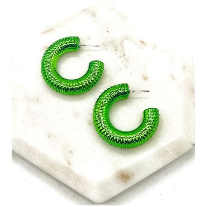 Green Chrome Acrylic Hoop Earrings