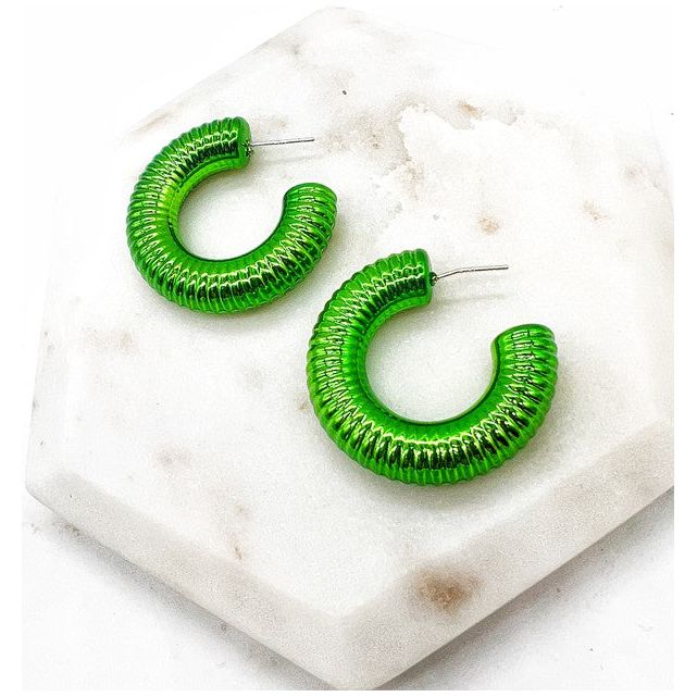 Green Chrome Acrylic Hoop Earrings