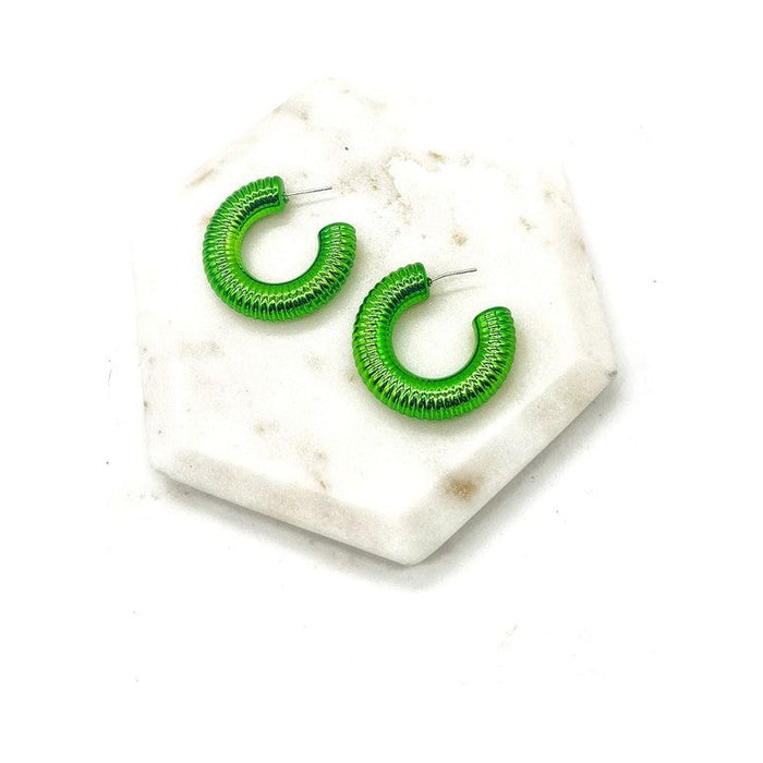 Green Chrome Acrylic Hoop Earrings