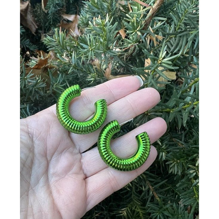 Green Chrome Acrylic Hoop Earrings