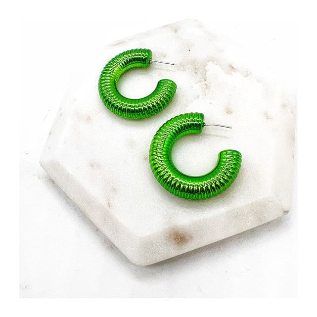 Green Chrome Acrylic Hoop Earrings