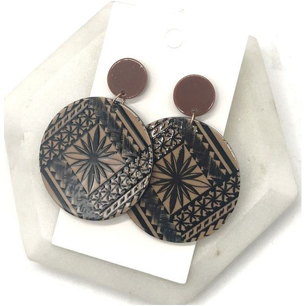 Cappuccino Printed Acrylic Disc Earrings