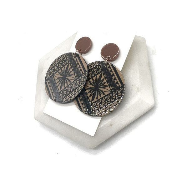 Cappuccino Printed Acrylic Disc Earrings