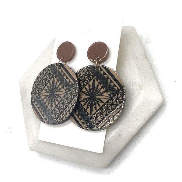 Cappuccino Printed Acrylic Disc Earrings