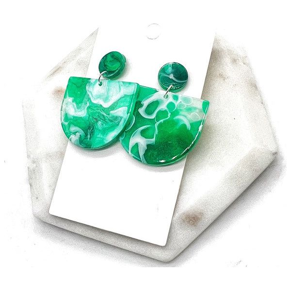 Green Swirl Deco Acrylic Earrings Valentines