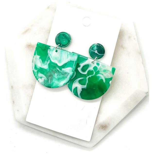 Green Swirl Deco Acrylic Earrings Valentines