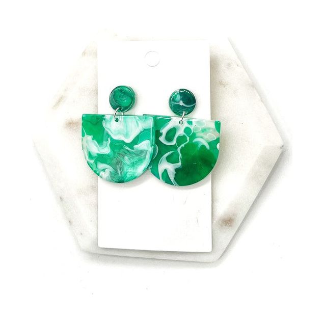 Green Swirl Deco Acrylic Earrings Valentines