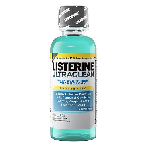 Listerine Listerine Ultraclean Oral Care Antiseptic Mouthwash To Help Fight Bad Breath Germs, Gingivitis, Plaque & Tartar, Rinse For Healthy Gums & Fresh Breath, Arctic Mint, Travel Size, 3.2 Fl. Oz Mouthwash White Smoke