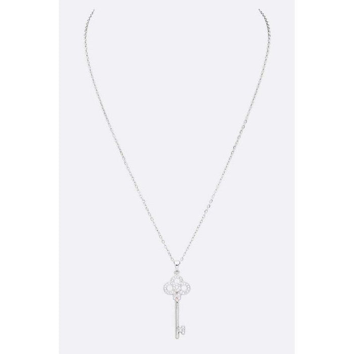 Cubic Zirconia Key Pendant Necklace