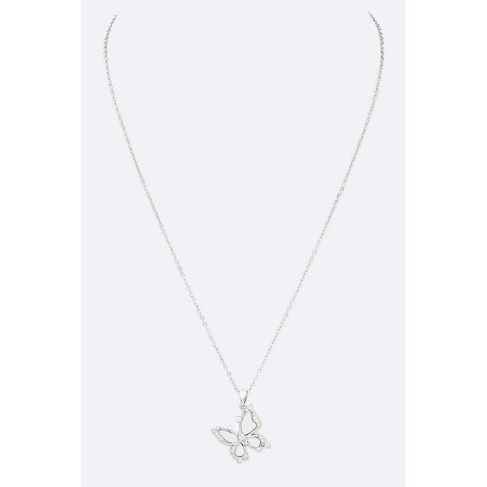 MOP Butterfly CZ Pendant Necklace