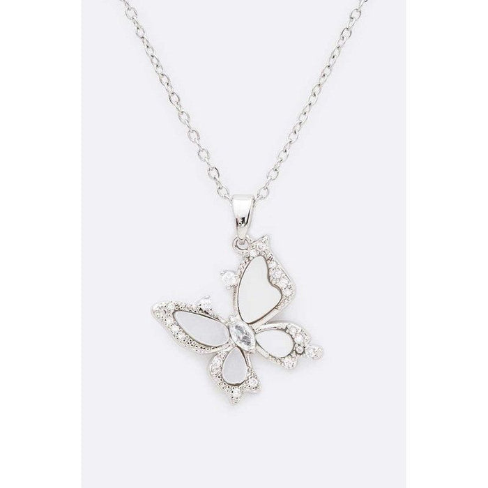 MOP Butterfly CZ Pendant Necklace