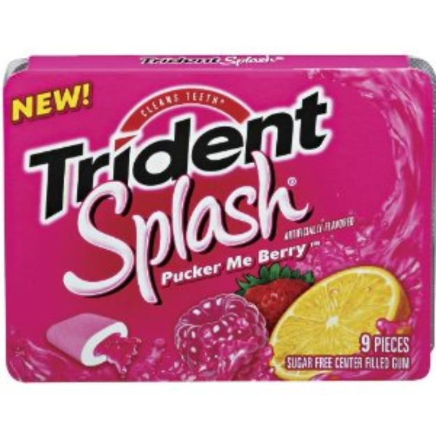Trident Trident Splash Gum, Center Filled, Sugar Free, Pucker Me Berry Prepared Appetizers & Side Dishes Medium Violet Red