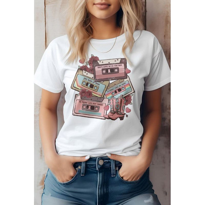 Retro Music Tape, Western Valentine Graphic Tee